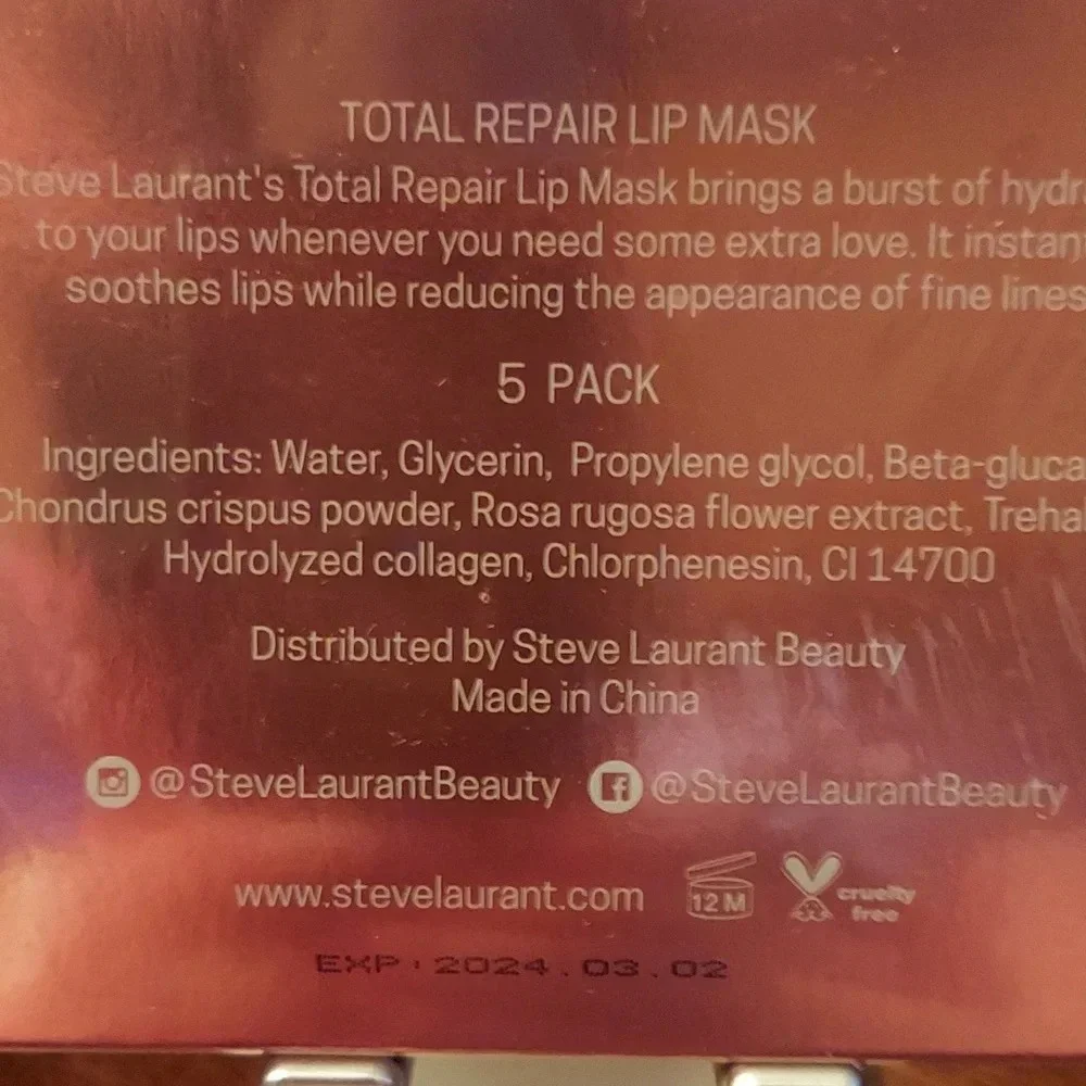 NIB Steve Laurant Total Repair Lip‎ Mask ~ 5 Mask Exp 03/2024